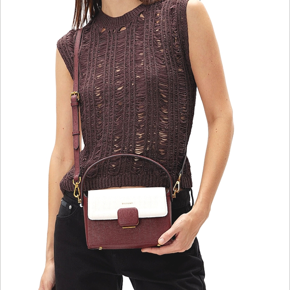 Leather Marianne Clutch Purse Shoulder  Crossbody Purse Red White bag Bolvaint